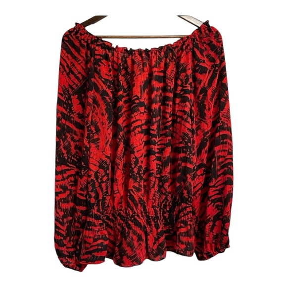 Michael Kors Top Womens Size 10 Elastic Neckline and Waist Long Sleeve Red Black - Picture 5 of 10